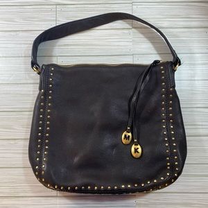Michael Michael Kors Womens Designer  Black Leather Studded Shoulder Bag Purse